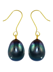 Vera Perla 18K Gold Drop Earrings for Women, with Baroque Pearl Stone, Gold/Black