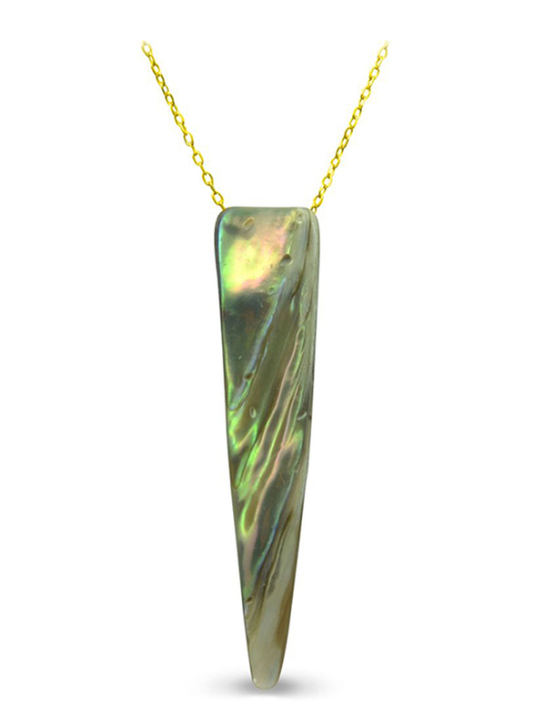 

Vera Perla 18K Gold Fang Shape Necklace for Women, with 18x7mm Mother of Pearl Stone, Green