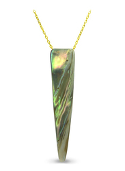 Vera Perla 18K Gold Fang Shape Necklace for Women, with 18x7mm Mother of Pearl Stone, Green