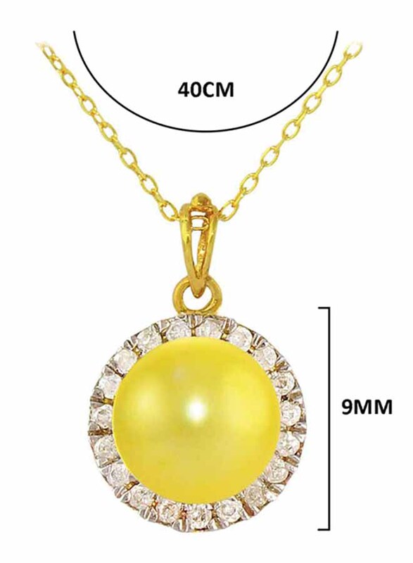 Vera Perla 18k Solid Yellow Gold Pendant Necklace for Women, with 0.10ct Genuine Diamonds and 6-7mm Pearl, Yellow/Gold
