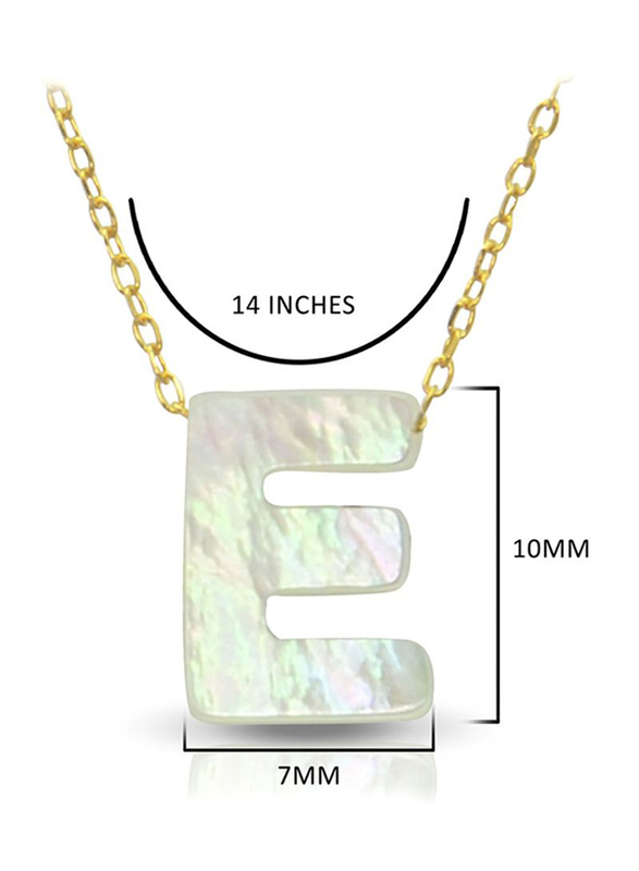 Vera Perla 18K Gold Pendant Necklace for Women with E Letter Shape Mother of Pearl Pendant, White/Gold