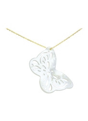 Vera Perla 18K Gold Filigree Butterfly Pendant Necklace for Women, with Mother of Pearl Stone, Gold/White