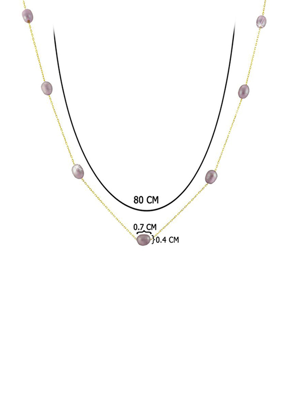 Vera Perla 10K Gold Opera Necklace for Women, with Pearls Stone, Gold/Purple