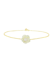 Vera Perla 18K Solid Yellow Gold Chain Bracelet for Women, with 19mm Flower Shape Mother of Pearl and 6-7mm Pearl Stone, Gold/White