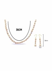 Vera Perla 2-Pieces 10K Gold Strand Jewellery Set for Women, with Necklace and Earrings, with Pearl Stones, Rose Gold