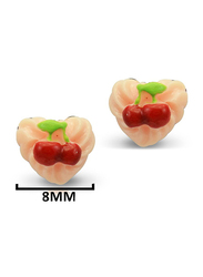 Vera Perla 18K Solid Yellow Gold Stud Earrings for Women, with Heart Shape Cupcake Cherry, Pink/Gold