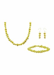 Vera Perla 3-Pieces 18K Yellow Gold Strand Jewellery Set for Women, with Necklace, Bracelet and Earrings, with Pearl Stones, Gold