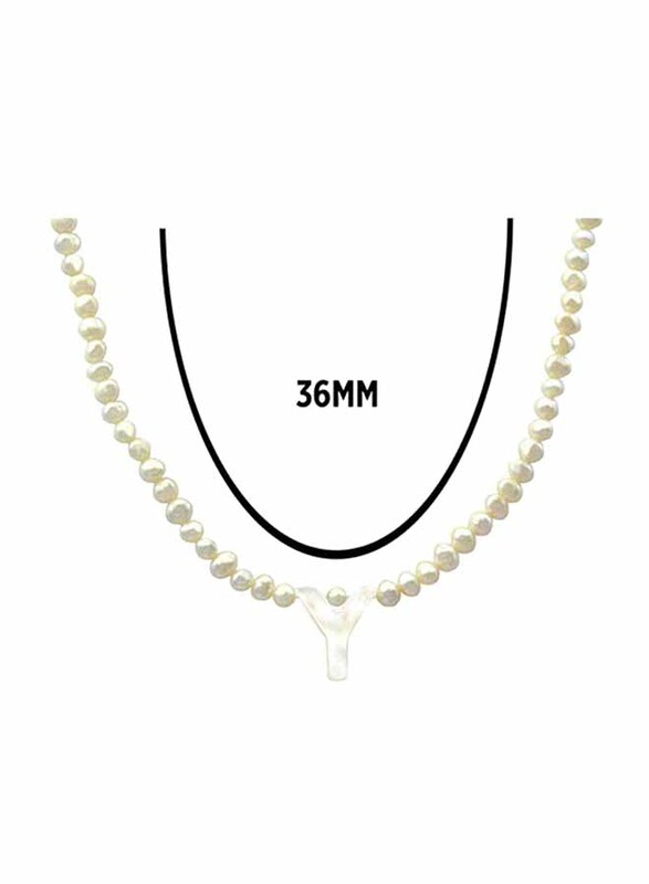 Vera Perla 18K Gold Strand Pendant Necklace for Women, with Letter Y and Mother of Pearl Stones, White