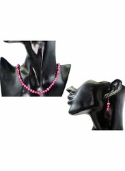 Vera Perla 2-Pieces 18K Gold Strand Jewellery Set for Women, with Necklace and Earrings, with Pearl Stones, Pink