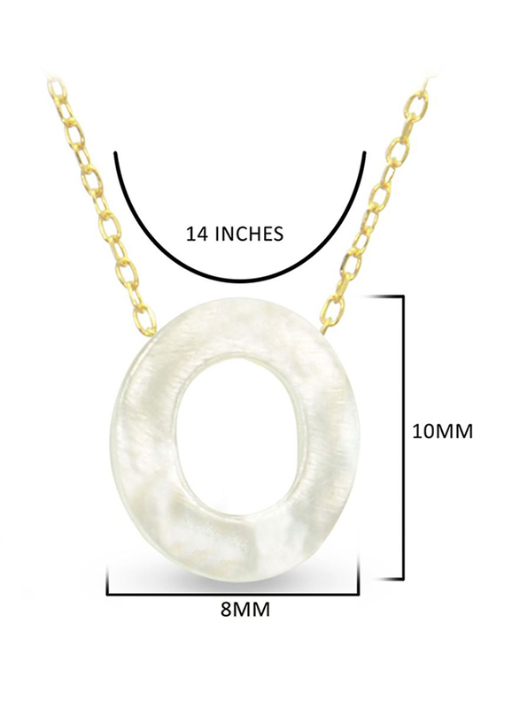 Vera Perla 18K Gold Pendant Necklace for Women with O Letter Shape Mother of Pearl Pendant, White/Gold