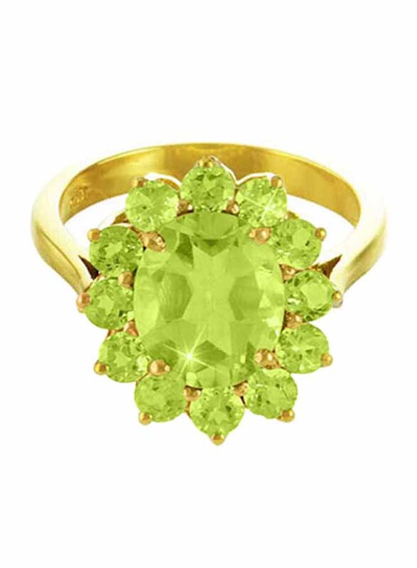 Vera Perla 18K Solid Gold Fashion Ring for Women, with Genuine Peridot Stone, Green/Gold, US 7