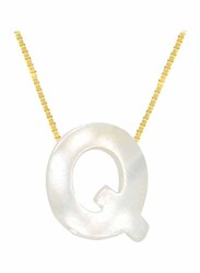 Vera Perla 18k Yellow Gold Q Letter Pendant Necklace for Women, with Mother of Pearl Stone, White/Gold