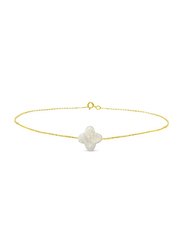 Vera Perla 10k Gold Chain Bracelet for Women, with Plum Flower Shape Mother of Pearl Stone, Gold/White