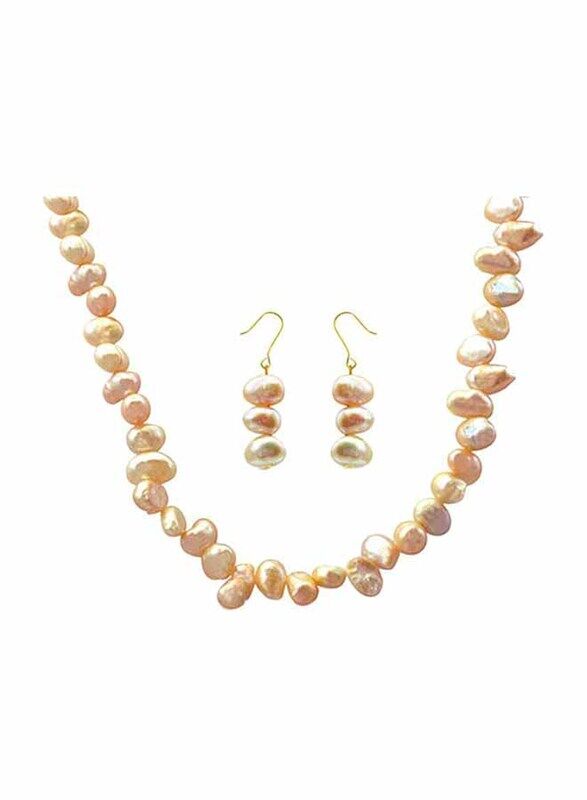 

Vera Perla 2-Pieces 10K Gold Strand Jewellery Set for Women, with 35cm Necklace and Earrings, with Pearl Stones, Rose Gold