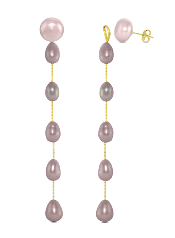 Vera Perla 18K Gold Drop Earrings for Women, with 5mm Pearl Stone, Purple/Gold