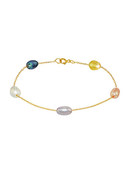 Vera Perla 10K Gold Chain Bracelet for Women, with Pearl Stone, Gold/Blue/White/Purple/Yellow