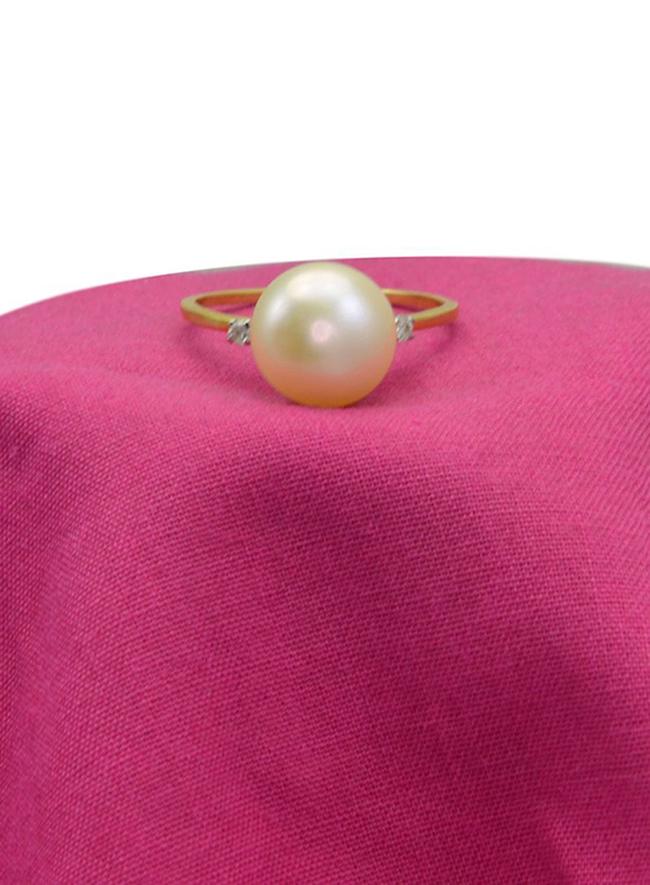 Vera Perla 18k Gold Fashion Ring for Women, with 0.04 ct Diamonds and 9-10mm Pearl, Peach/Gold, US 5.5