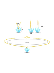 Vera Perla 3-Pieces 18K Solid Yellow Gold Jewellery Set for Women, with Necklace, Bracelet and Earrings, with 7mm Topaz Stone, Gold/Blue