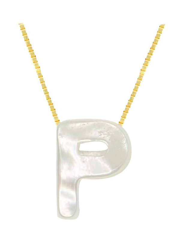 Vera Perla 18k Yellow Gold P Letter Pendant Necklace for Women, with Mother of Pearl Stone, White/Gold