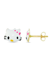 Vera Perla 18K Gold Hello Kitty Stud Earrings for Women, with Enamel Stone, White/Pink/Black