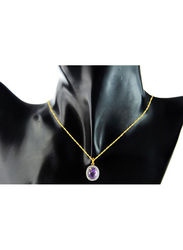 Vera Perla 18K Gold Necklace for Women, with 0.12ct Diamonds and Oval Cut Amethyst Stone Pendant, 2.35 Pendant, Gold/Purple