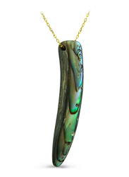 Vera Perla 18K Gold Fang Shape Necklace for Women, with Mother of Pearl Stone, Green
