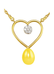 Vera Perla 18k Gold Heart Pendant Necklace for Women, with 0.07ct Genuine Diamonds and Pearl, Yellow