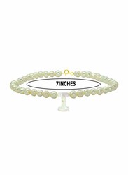 Vera Perla 10K Gold Strand Beaded Bracelet for Women, with Letter I Mother of Pearl and Pearl Stone, White