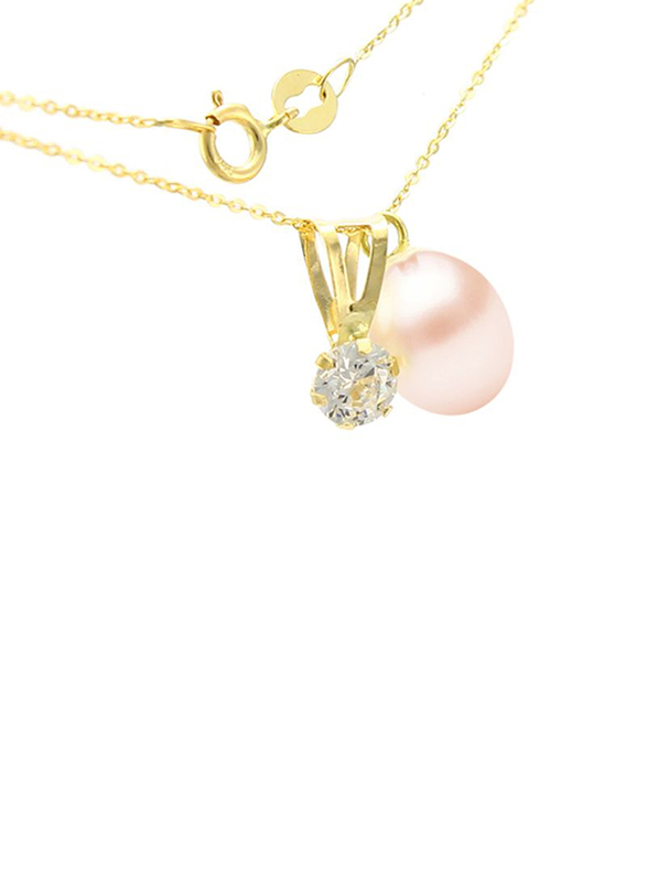 Vera Perla 18k Yellow Gold Chain Necklace for Women, with Pearl and CZ Studded Pendant, Gold/Peach
