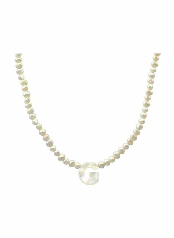 Vera Perla 10K Gold Strand Pendant Necklace for Women, with Letter G and Pearl Stones, White