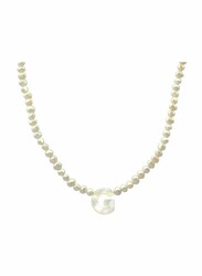 Vera Perla 10K Gold Strand Pendant Necklace for Women, with Letter G and Pearl Stones, White