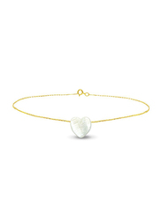 Vera Perla 18K Gold Chain Bracelet for Women, with Heart Shape Mother of Pearl Stone, Gold/White