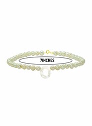 Vera Perla 10K Gold Strand Beaded Bracelet for Women, with Letter O Mother of Pearl and Pearl Stone, White