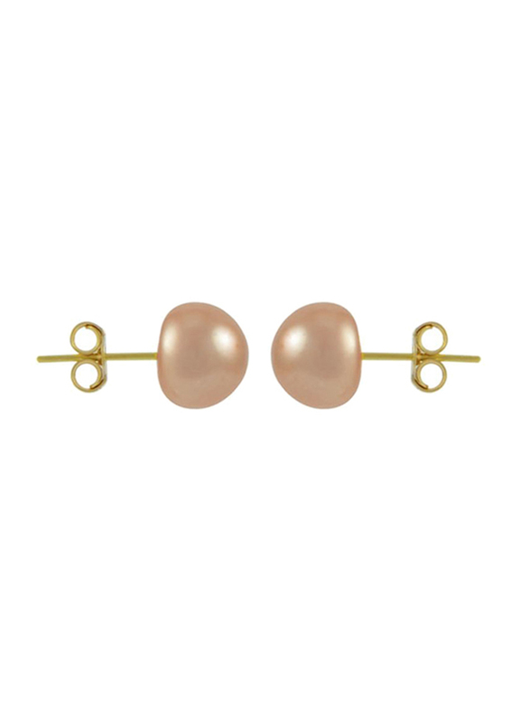 Vera Perla 18K Yellow Gold Stud Earrings for Women, with Pearl Stones, Peach