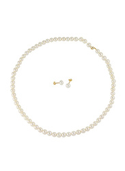 Vera Perla 2-Pieces 18K Gold Strung Necklace and Earrings Set for Women Pearl Classic Stone, White