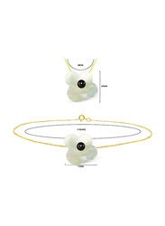 Vera Perla 2-Pieces 18K Solid Yellow Gold Pendant Necklace and Bracelet Set for Women, with Flower Shape Mother of Pearl and 7mm Pearl Stones, Jade/Gold/Black