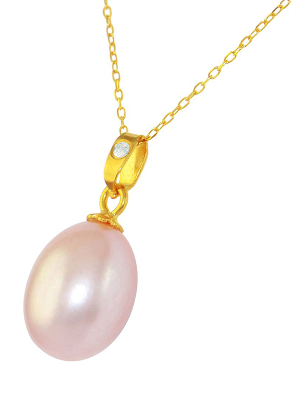 Vera Perla Pendant Necklace for Women, with 18K Gold Pearl Pendant and 10K Gold Chain, Gold/Pink