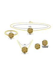 Vera Perla 4-Pieces 18K Solid Yellow Gold Jewellery Set for Women, with Necklace, Bracelet, Earrings and Ring, Brown/Gold