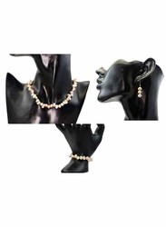 Vera Perla 3-Pieces 18K Gold Jewellery Set for Women, with Necklace, Bracelet and Earrings, with Pearl Stones, Beige
