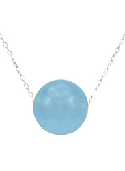 Vera Perla 18K Solid White Gold Pendant Necklace for Women, with 10 mm Jade Stone, Blue/Silver
