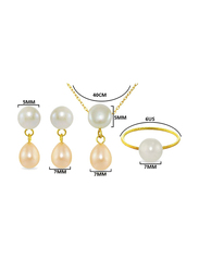 Vera Perla 4-Pieces 18k Yellow Gold Drop Jewellery Set for Women, with Pearl, White/Beige