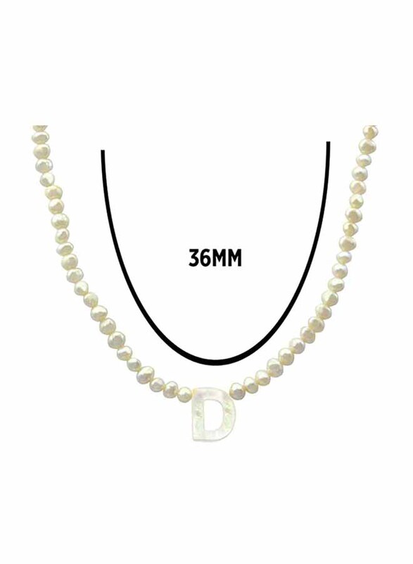 Vera Perla 10K Gold Strand Pendant Necklace for Women, with Letter D and Pearl Stones, White