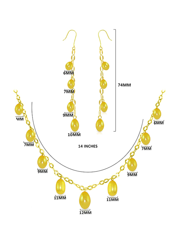 Vera Perla 2-Pieces 18K Gold Chain Drop Jewellery Set for Women with Necklace and Earrings, with Pearl Stone, Gold/Yellow