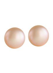 Vera Perla 18K Yellow Gold Ball Earrings for Women, with Pearl Stone, Gold/Pink Peach