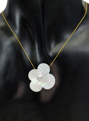 Vera Perla 18K Solid Yellow Gold Simple Pendant Necklace for Women, with 7mm Mother of Pearl Flower Shape, Jade/Gold/Pink