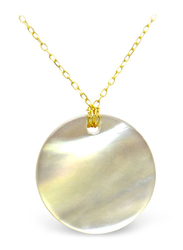Vera Perla 18K Gold Pendant Necklace for Women with Coin Shape Mother of Pearl Necklace, White/Gold