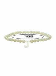 Vera Perla Elastic Stretch Bracelet for Women, with Letter J Mother of Pearl and Pearl Stone, White