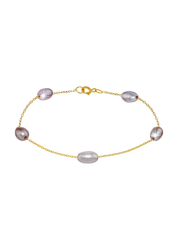 Vera Perla 10k Gold Chain Bracelet for Women, with Pearl Stone, Gold/Purple