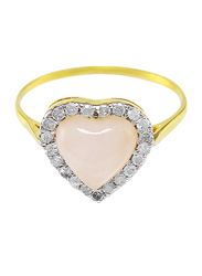 Vera Perla 10k Gold Fashion Ring for Women, with 0.25 ct Diamonds and Heart Cabochon Cut Rose Quartz Stone, Pink/Gold/Clear, US 6.5