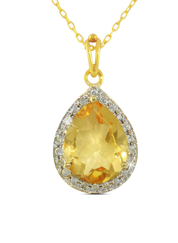 Vera Perla 18K Gold Link Chain Necklace for Women, with 0.12ct Diamonds and Drop Cut Citrine Stone Pendant, Gold/Yellow